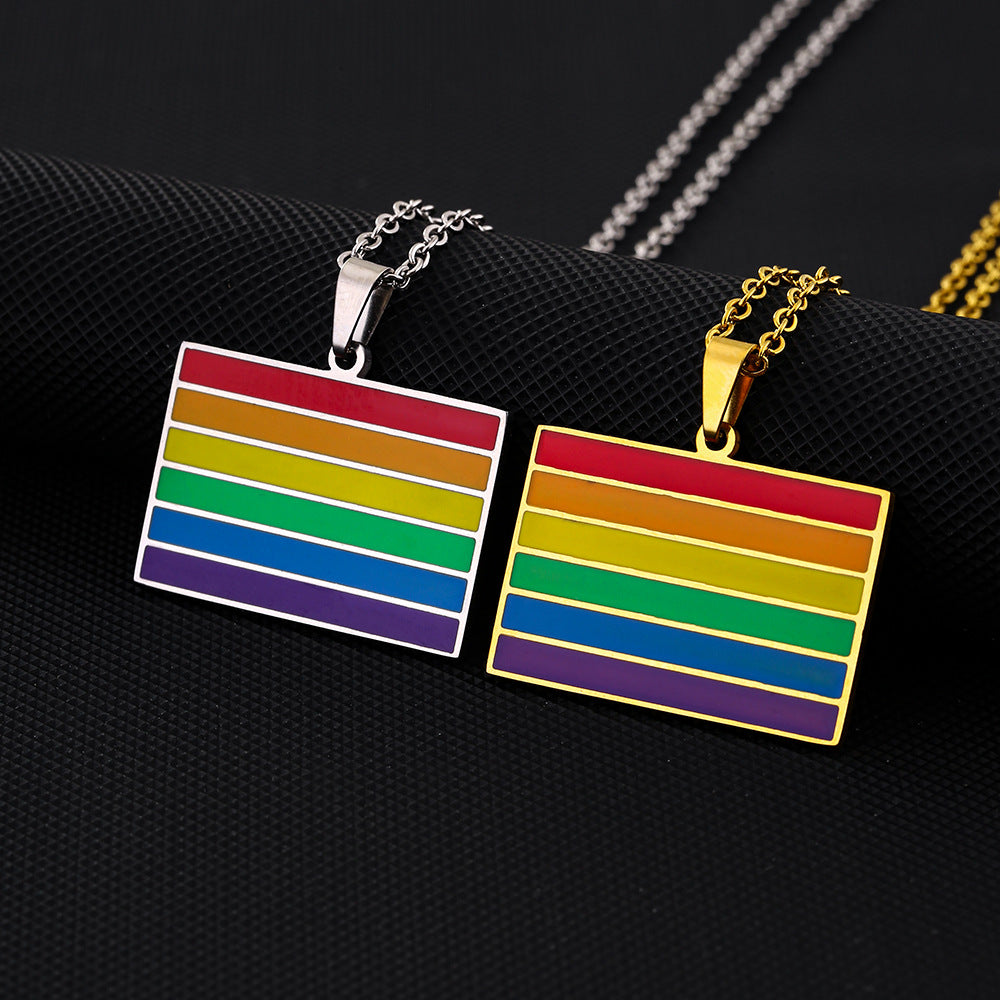 Collana con ciondolo geometrico arcobaleno minimalista in acciaio inossidabile 304 con finitura smaltata, unisex