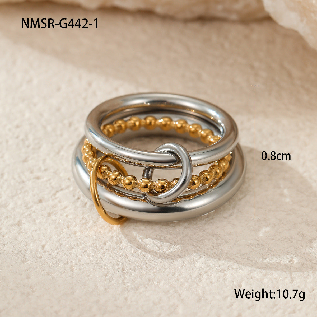 Conjunto de anillos geométricos apilables de lujo de acero inoxidable con baño de oro de 18 quilates y diseño de bloques de color para mujer