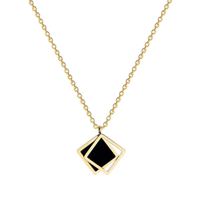 Minimalist Geometric Titanium Steel Necklace for Women and Men with Gold-Plated Finish and Square Pendant