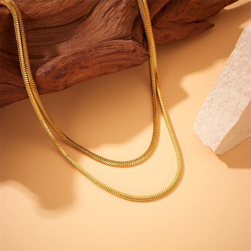 Minimalist Retro Stainless Steel Gold-Plated Snake Chain Necklace for Women