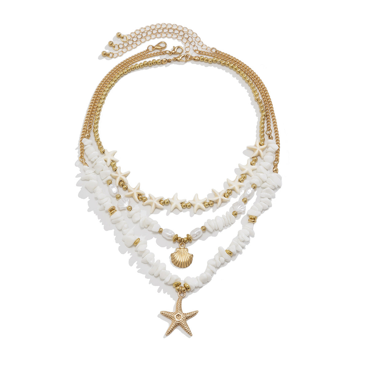 Bohemian Multi-layer Alloy Star and Imitation Pearl Necklace for Women