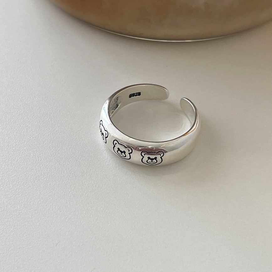 Anello da donna a forma di orsetto, vintage minimalista, in argento sterling 925