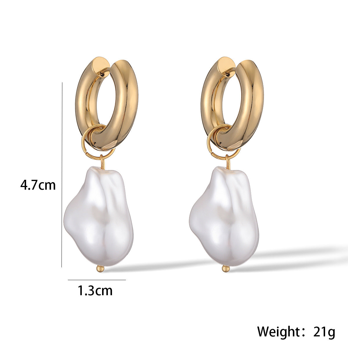 Orecchini Asimmetrici Minimalisti Geometrici con Perle da Donna in Acciaio Inossidabile con Placcatura in Oro 18K