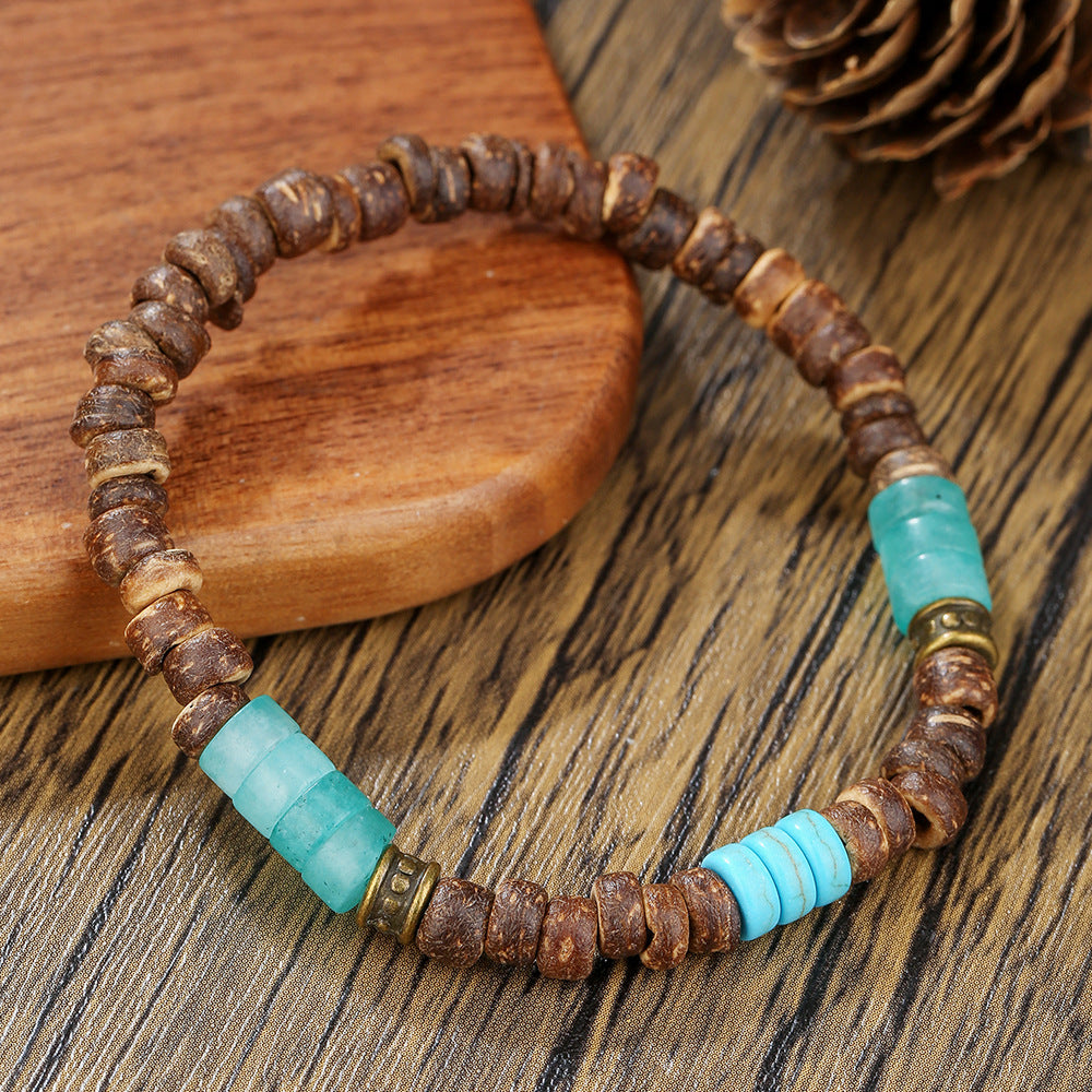 Vintage Handmade Geometric Turquoise and Hematite Beaded Bracelet for Unisex