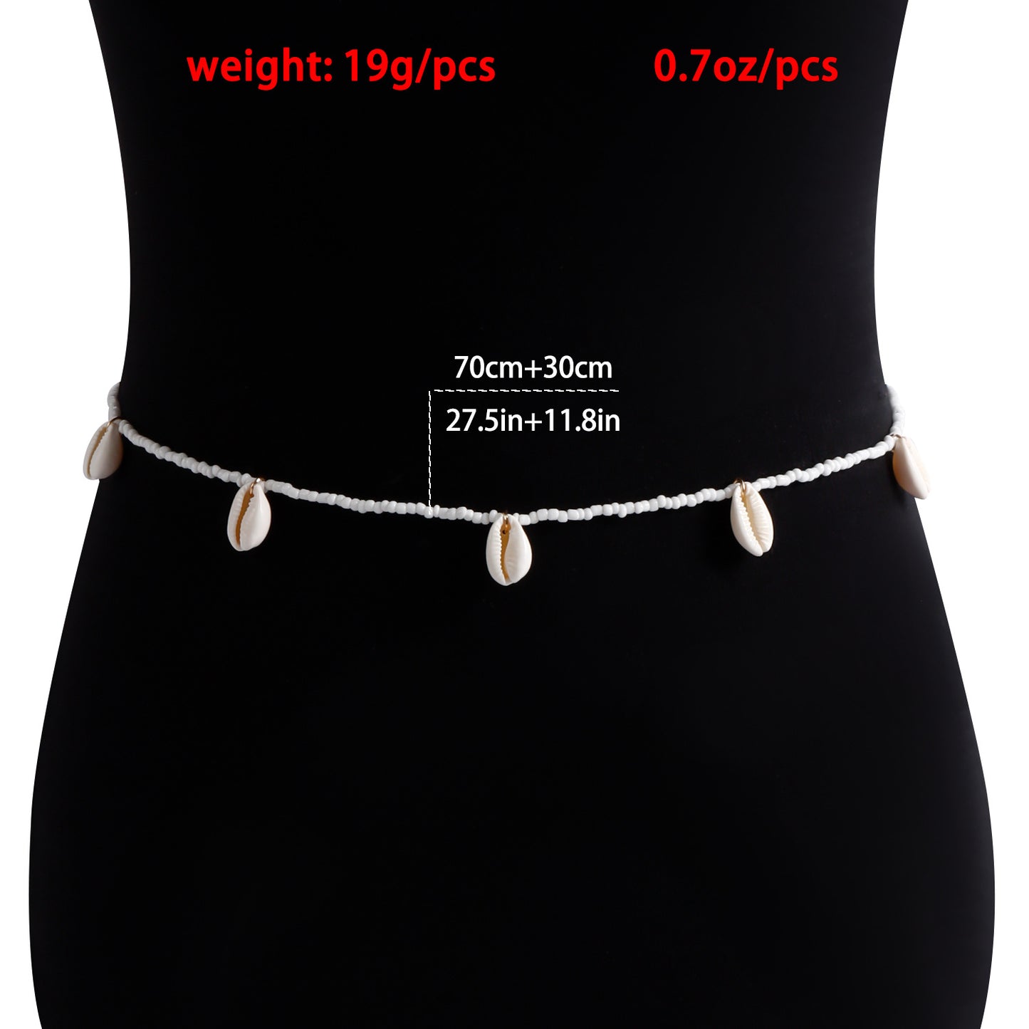 Bohemian White Beaded Waist Chain for Women with Shell Accents, Handmade Casual Summer Accessory in Metal