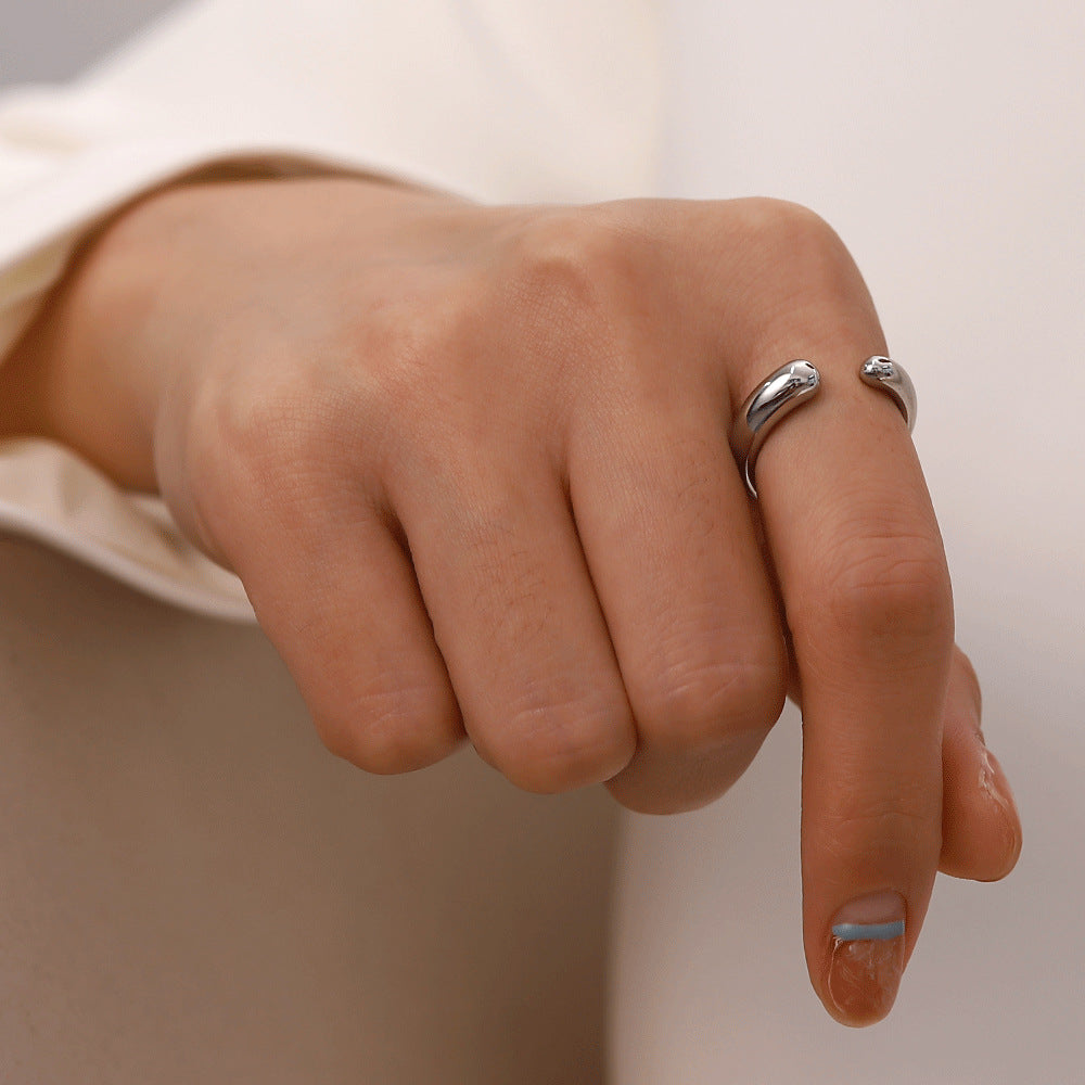 Minimalist Oval Titanium Steel Open Ring for Women with Irregular Shape and Plated Finish