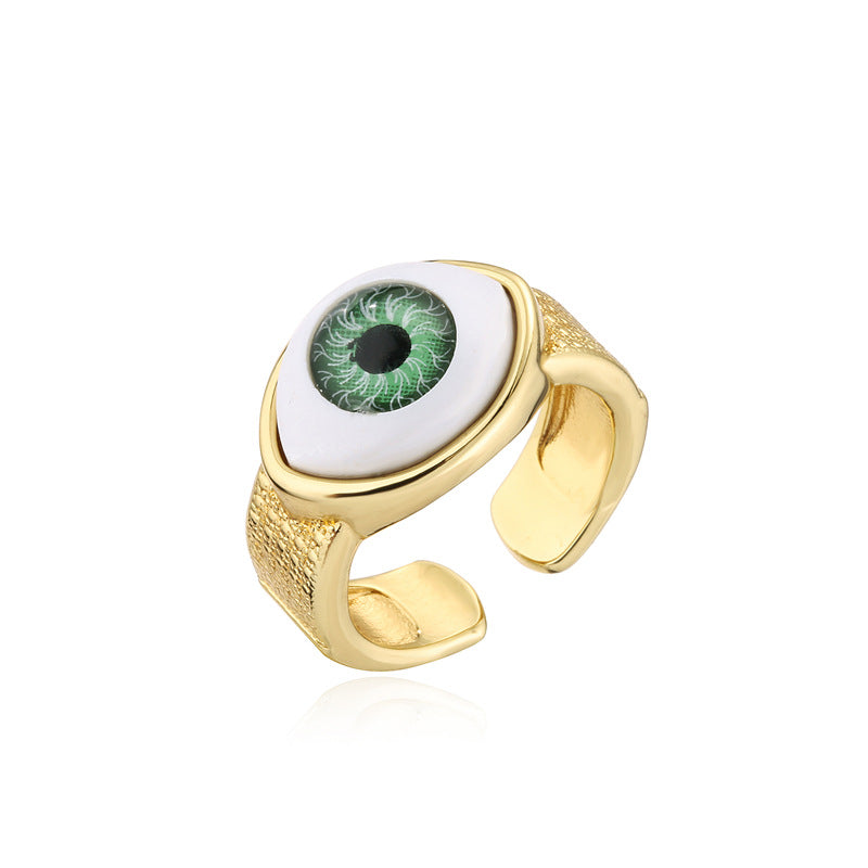 Anello Geometrico Occhio di Allah in Rame con Placcatura in Oro 18K da Donna con Fascia Aperta Regolabile
