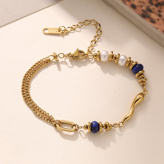 18K Gold Plated Geometric Pearl Stainless Steel Bracelet for Women
