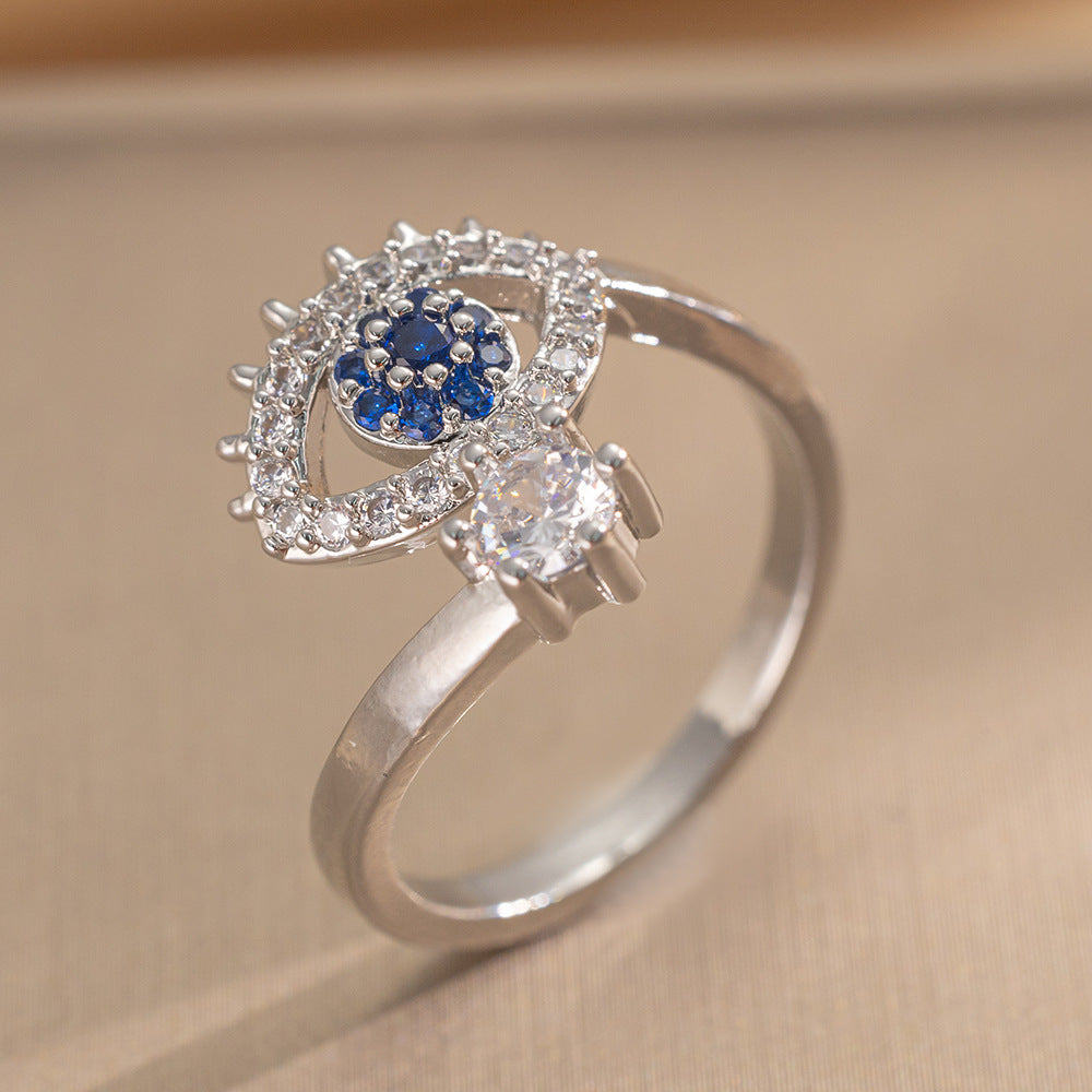 Luxury Minimalist Adjustable Open Ring for Women with Gold-Plated Copper Band and Zircon Stone Accent in Heart and Floral Shape