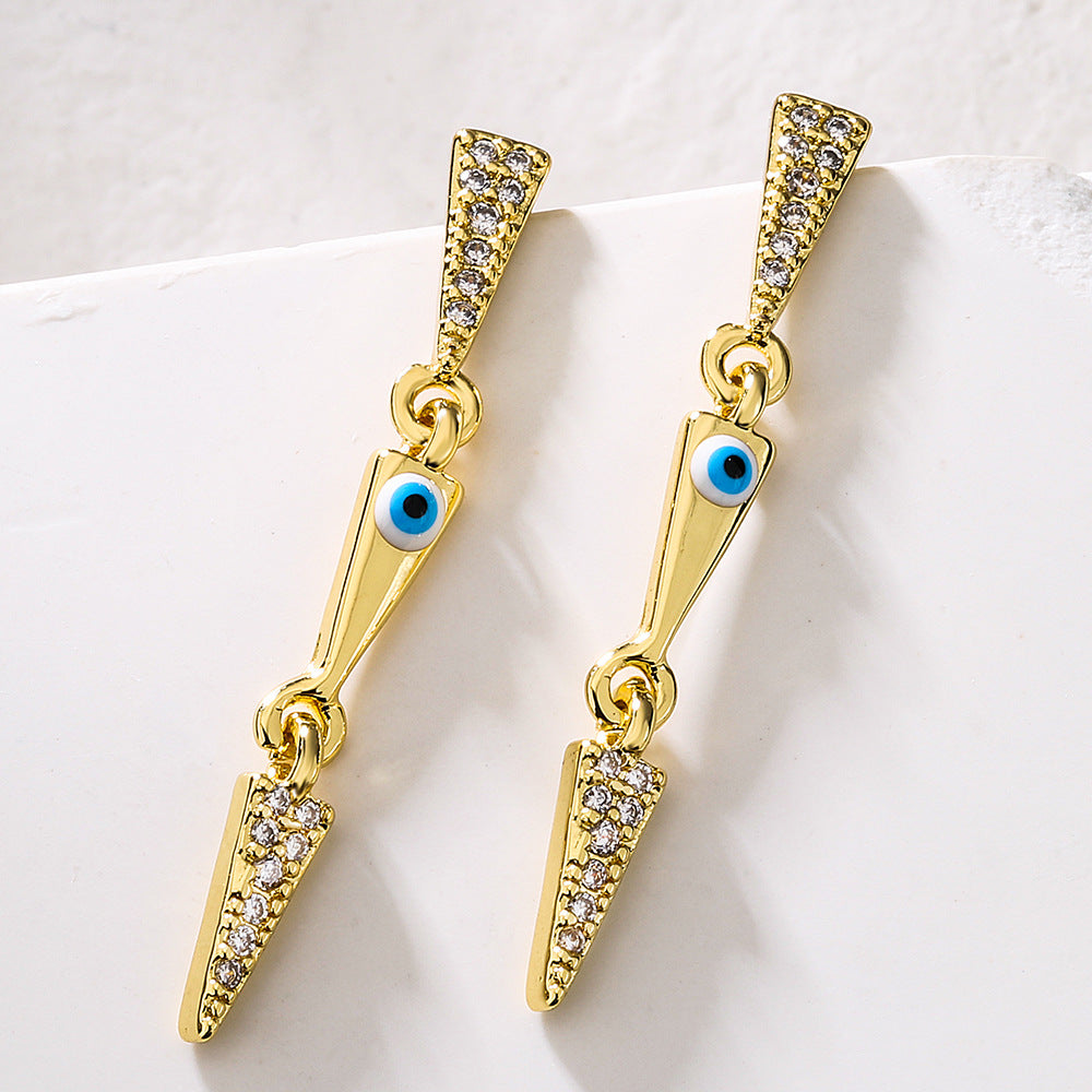 Orecchini Pendenti Triangolari Geometrici da Donna con Base in Rame Placcata in Vero Oro e Smalto con Zirconia Micro-Incastonata