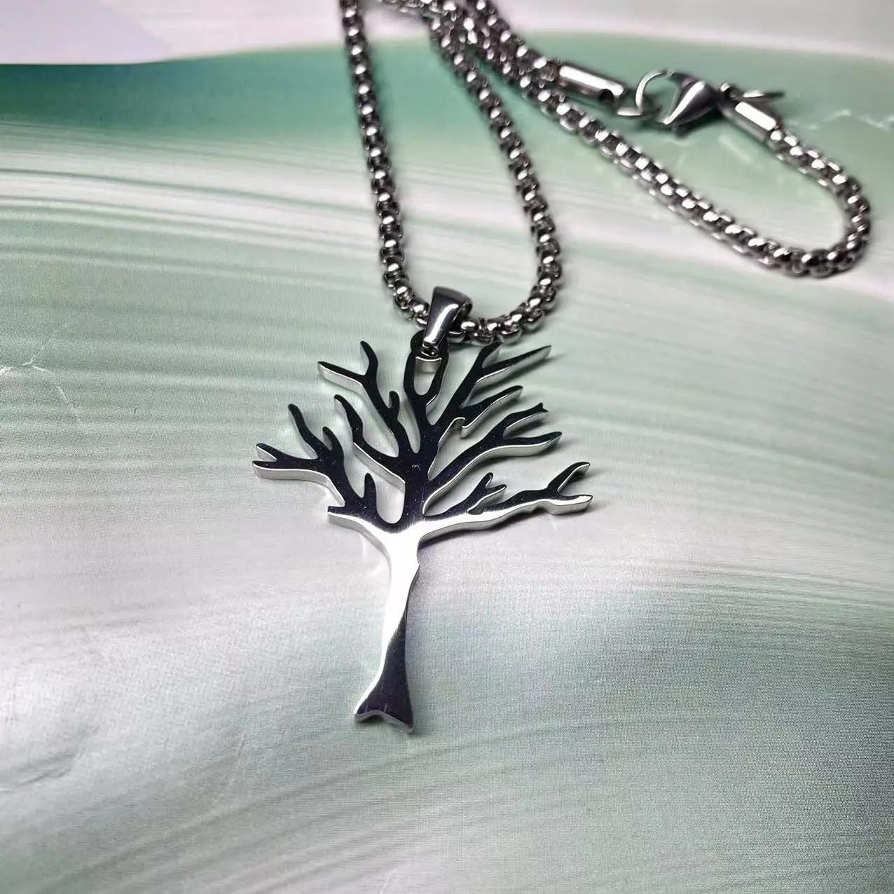 Natural Style Tree of Life Pendant Necklace in Stainless Steel with Polished Finish, Heart and Geometric Shape, for Men