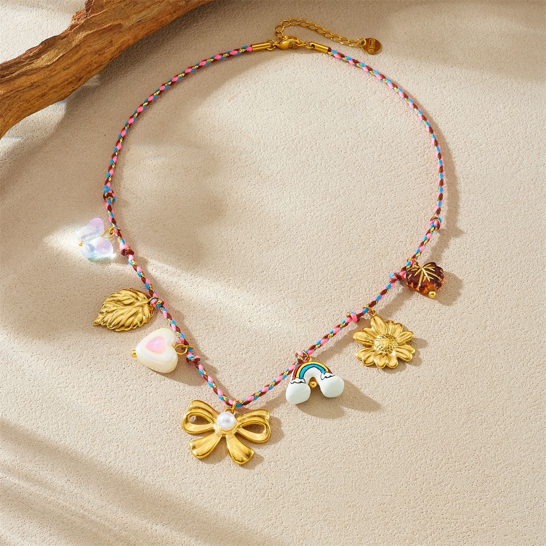 Rainbow Bow Stainless Steel Plated Pendant Necklace Charm Bar for Women