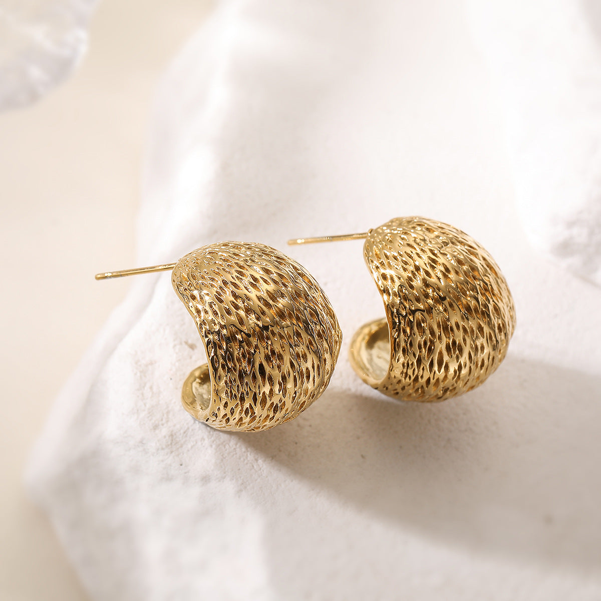 18K Gold Plated Geometric Stainless Steel C-Shape Stud Earrings for Women
