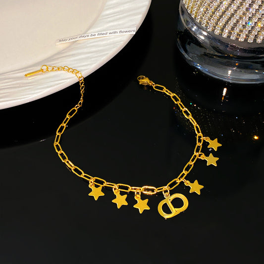 Sweet Minimalist Star Letter Titanium Steel Plated Bracelet with Tassel
