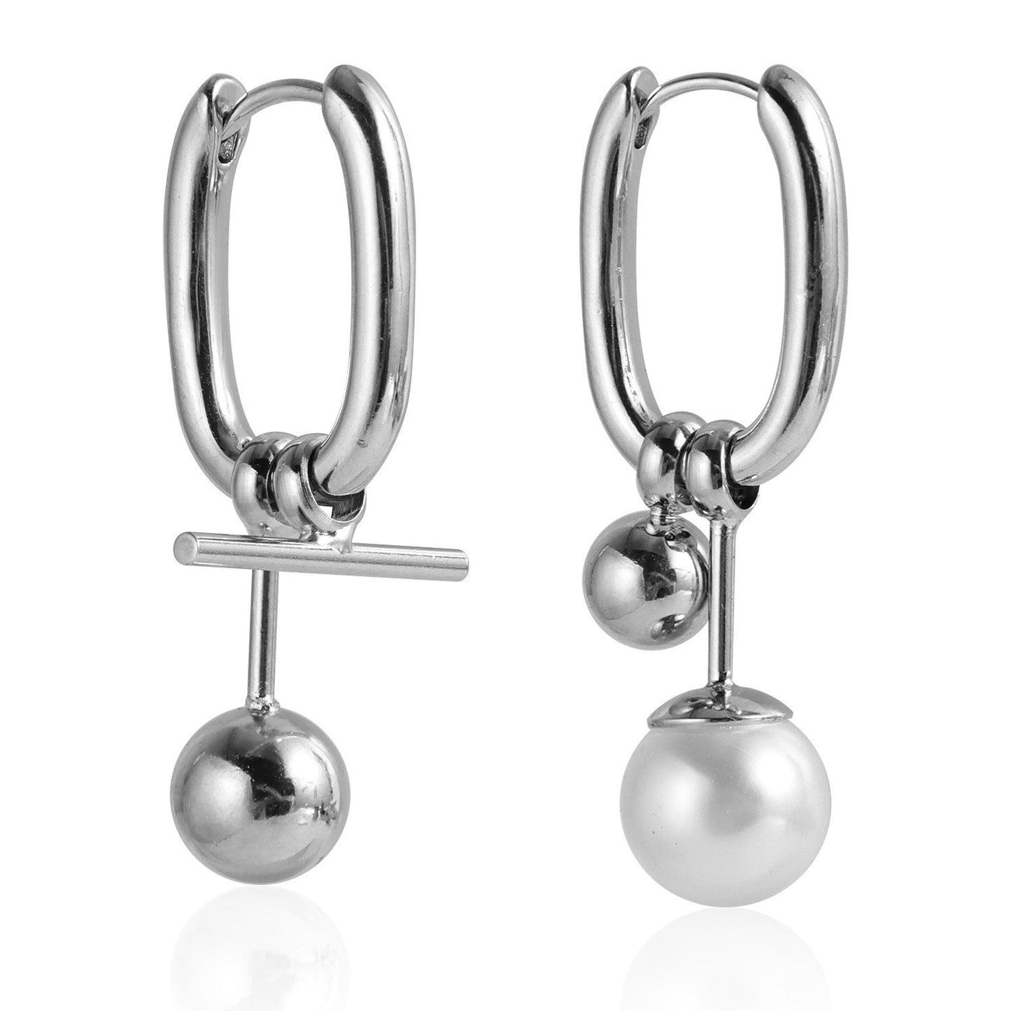 Fashion Minimalist Geometric Pearl-Style Hoop Earrings with Plated Finish for Women