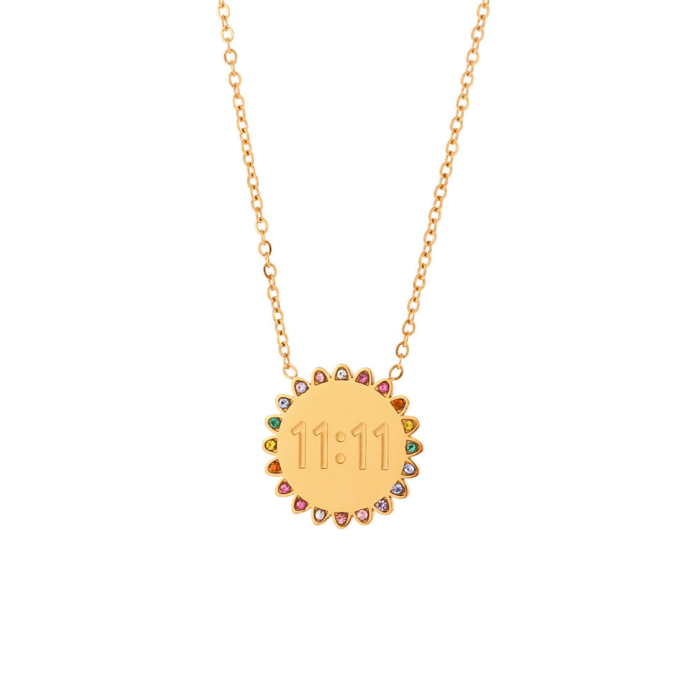 Minimalist Sunflower Pendant Necklace in Stainless Steel with 18K Gold Plating and Micro-Paved Rhinestones