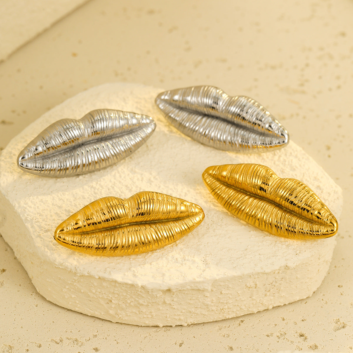 Vintage Style Lip-Shaped Stainless Steel Earrings with Plating Finish for Women