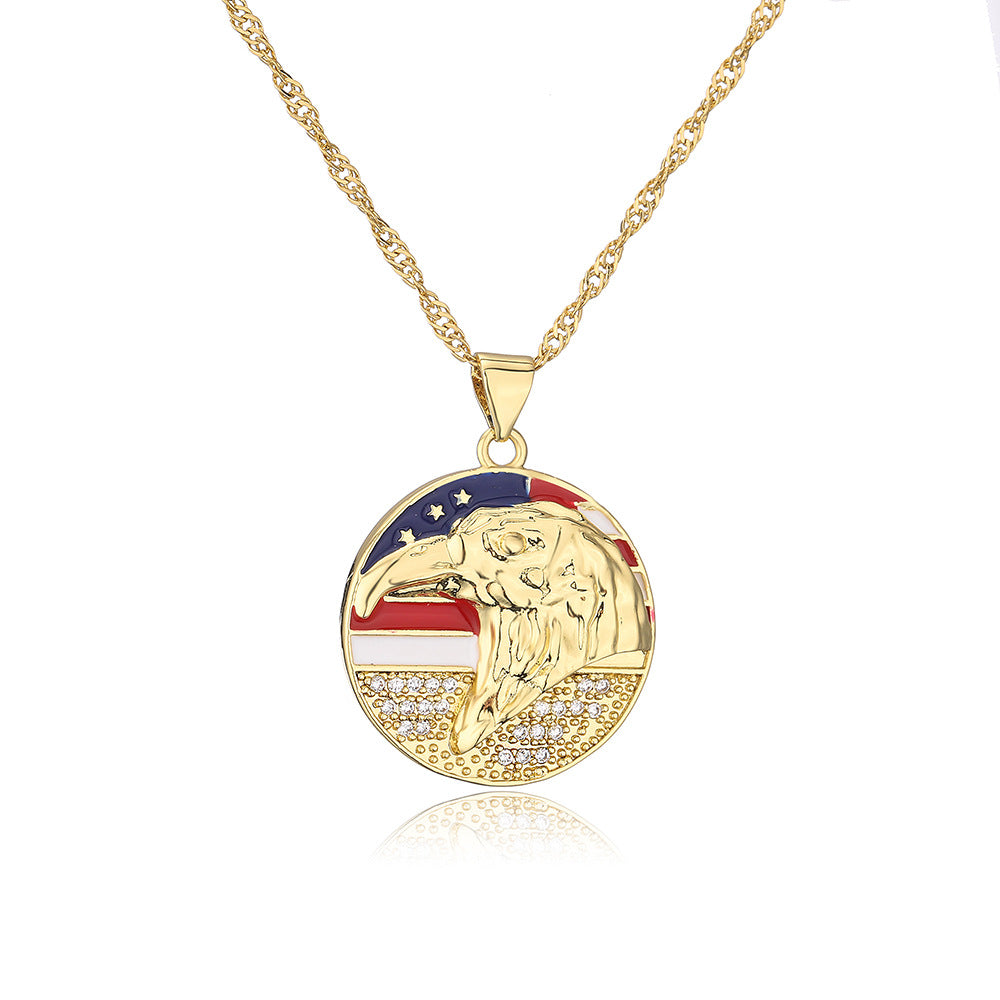 Vintage Geometric Pendant Necklace for Women with Copper Base Plated in 18K Gold and Enamel Finish, Rhinestone Accented