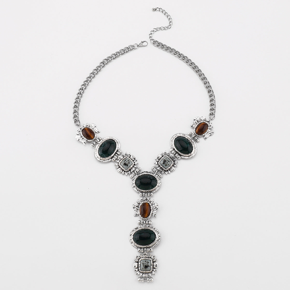 Collar con colgante de resina geométrica estilo barroco vintage con cadena de aleación chapada para mujer