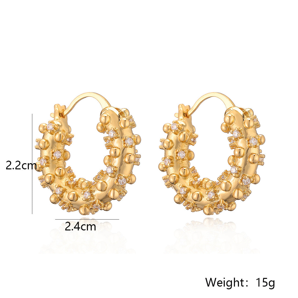 Minimalist Geometric Copper Hoop Earrings with Real Gold Plating and Zircon Inlay for Women