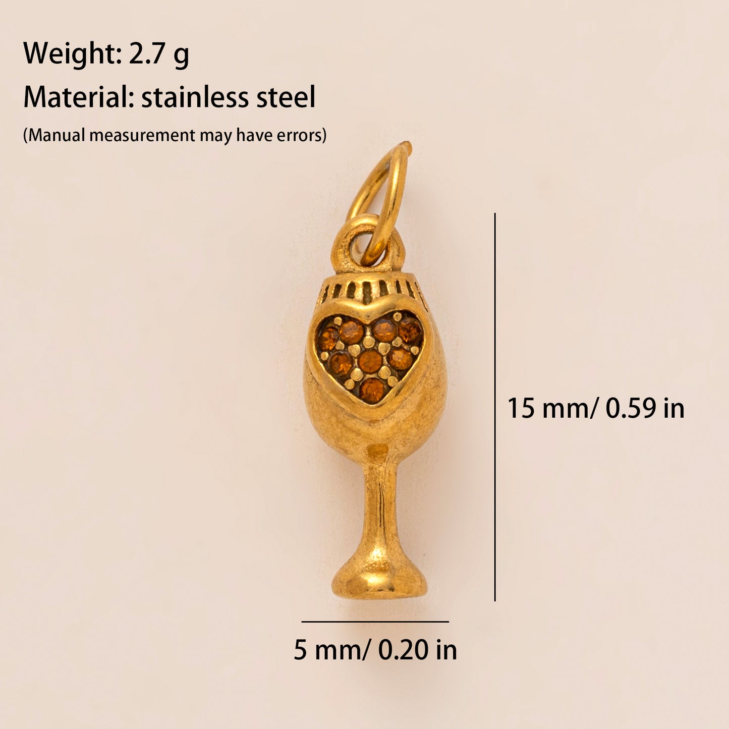 Sweet 18K Gold Plated Geometric Heart Stainless Steel Drip Oil Rhinestone Charm Bar Pendant for Unisex
