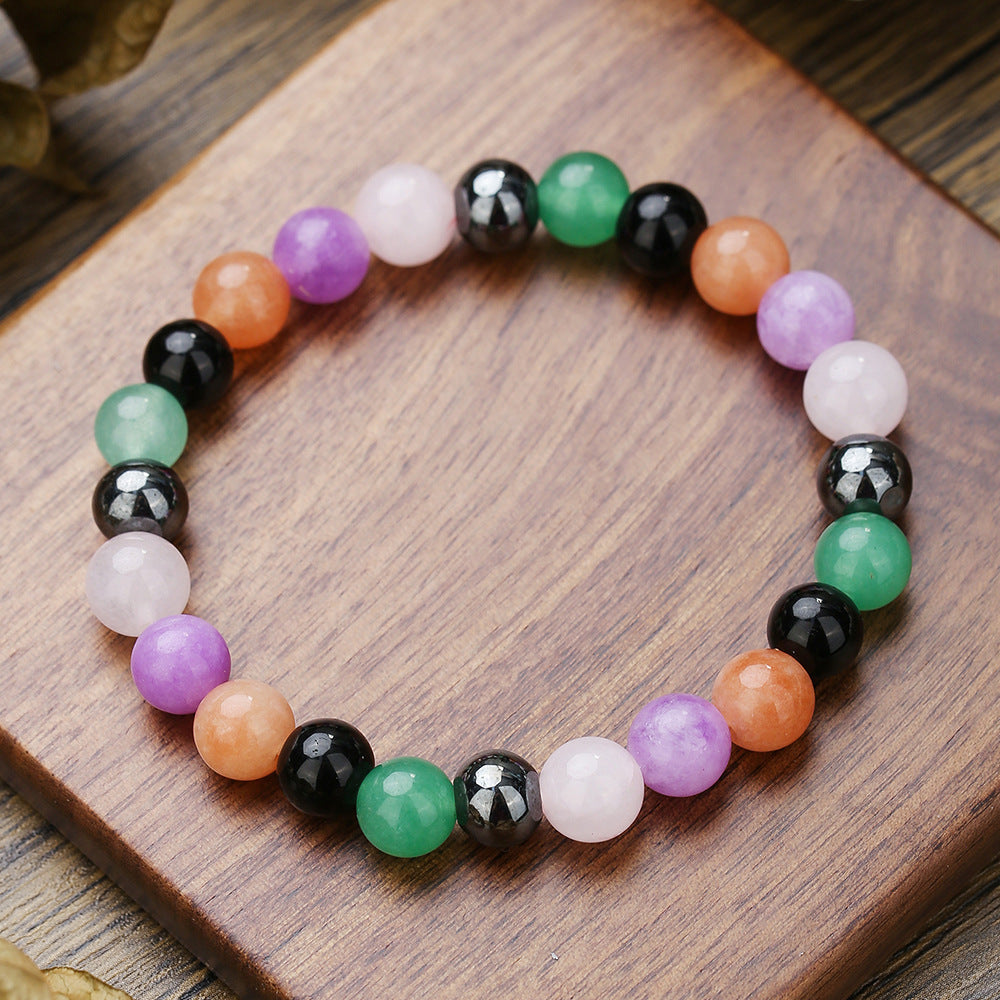 Casual Round Floral Gemstone Beaded Bracelet for Men and Women