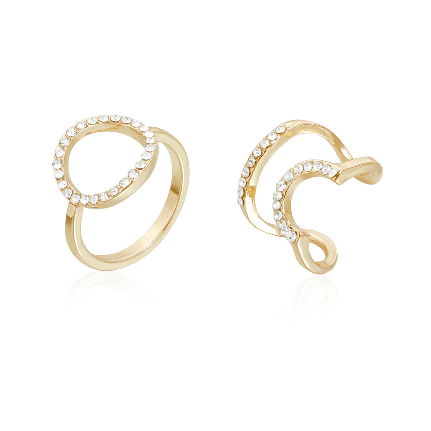 Anillo ajustable abierto geométrico para mujer con acabado metálico e incrustaciones de pedrería