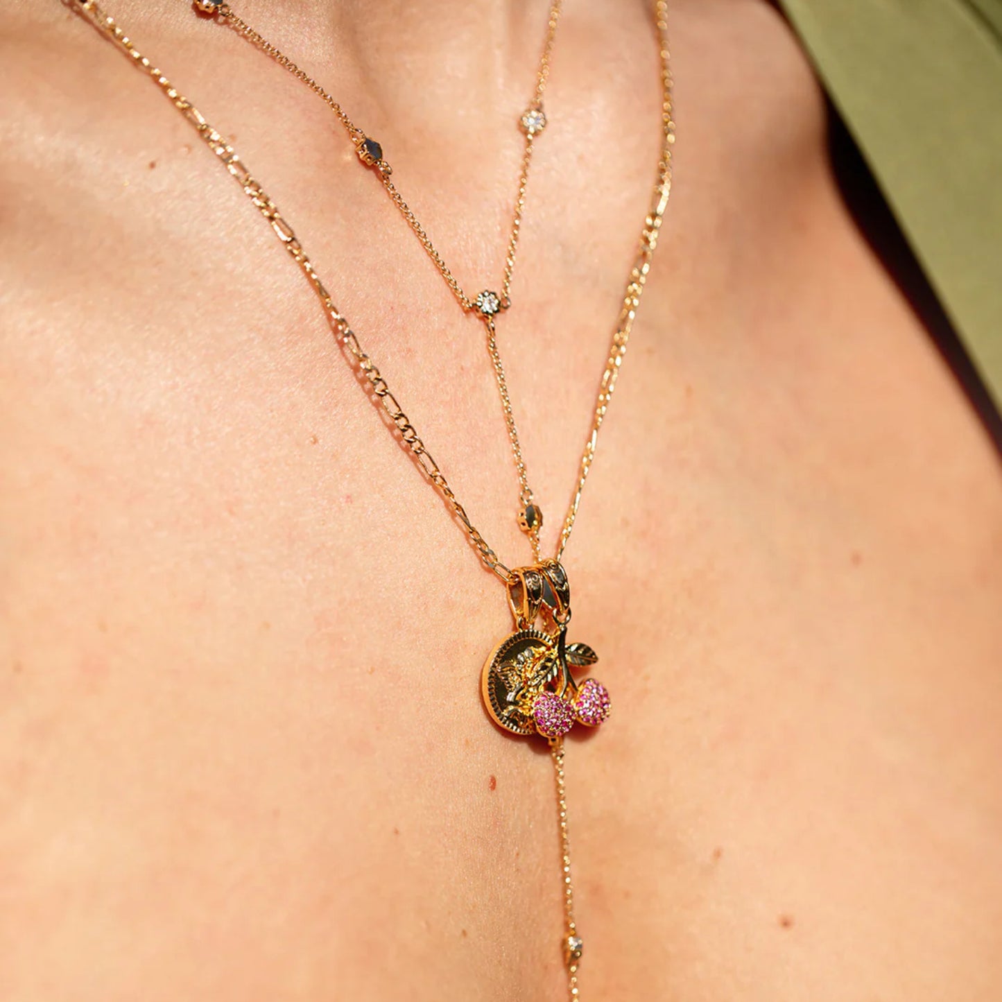 Minimalist Gold Plated Brass Square Heart Charm Bar Necklace for Women