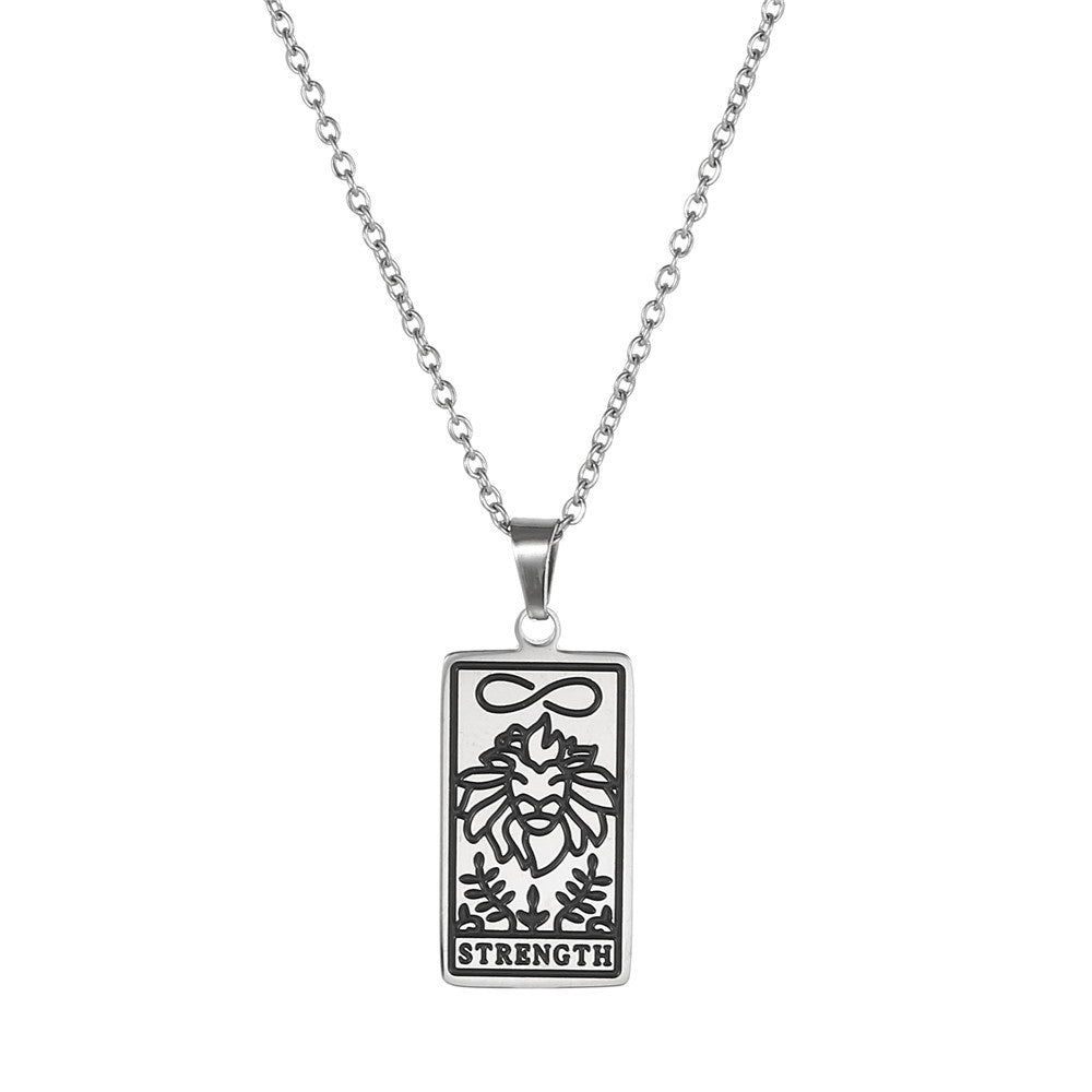 Minimalist Geometric Drip Oil Plated Titanium Steel Tarot Pendant Necklace with Cable Chain