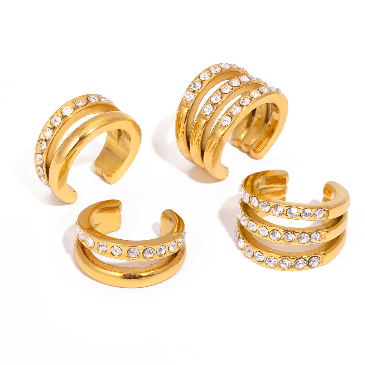 Aretes de clip de acero inoxidable geométricos con acabado chapado para mujer, joyas de moda ligeras estilo aro listas para la oficina