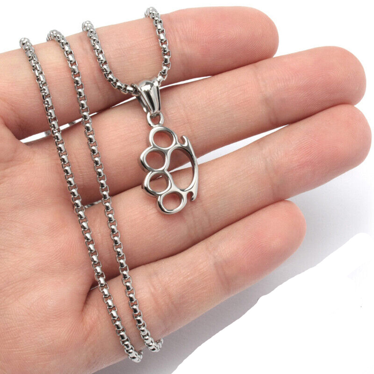 Pendente Noccoliera Minimalista Geometrica in Acciaio al Titanio su Catena di Perle in Acciaio Inossidabile da Uomo