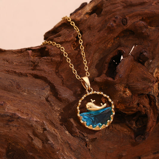 Minimalist Whale-Shaped Titanium Steel Pendant Necklace with 18K Gold Plating for Women