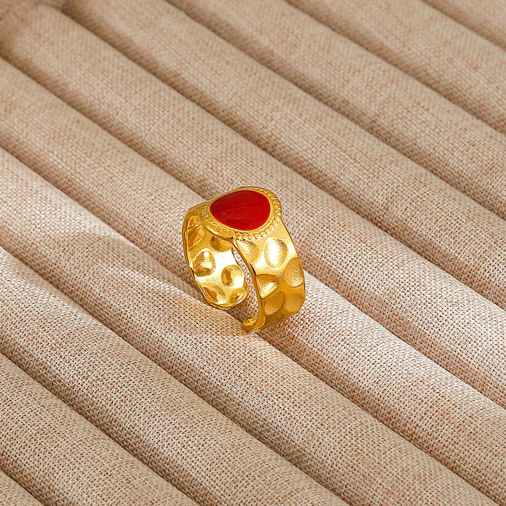 Minimalist Geometric Flower-Shaped Titanium Steel Ring with Plating Finish for Women, Adjustable Open Band Fashion Ring