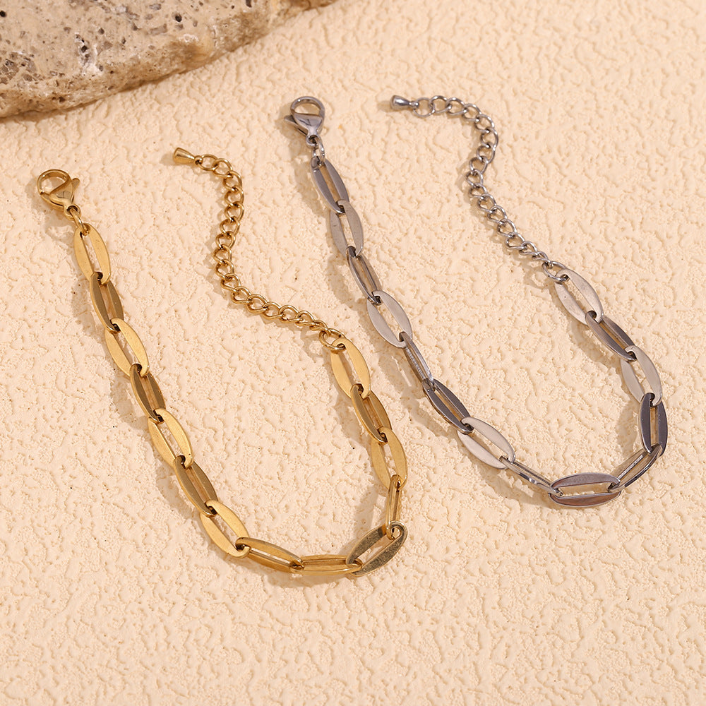 Minimalist Geometric Lip-Shaped Stainless Steel Plated 14K Gold Bracelet for Women