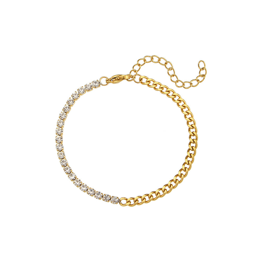 Collana da donna placcata in acciaio inossidabile con zirconi cubici, design geometrico minimalista e alla moda