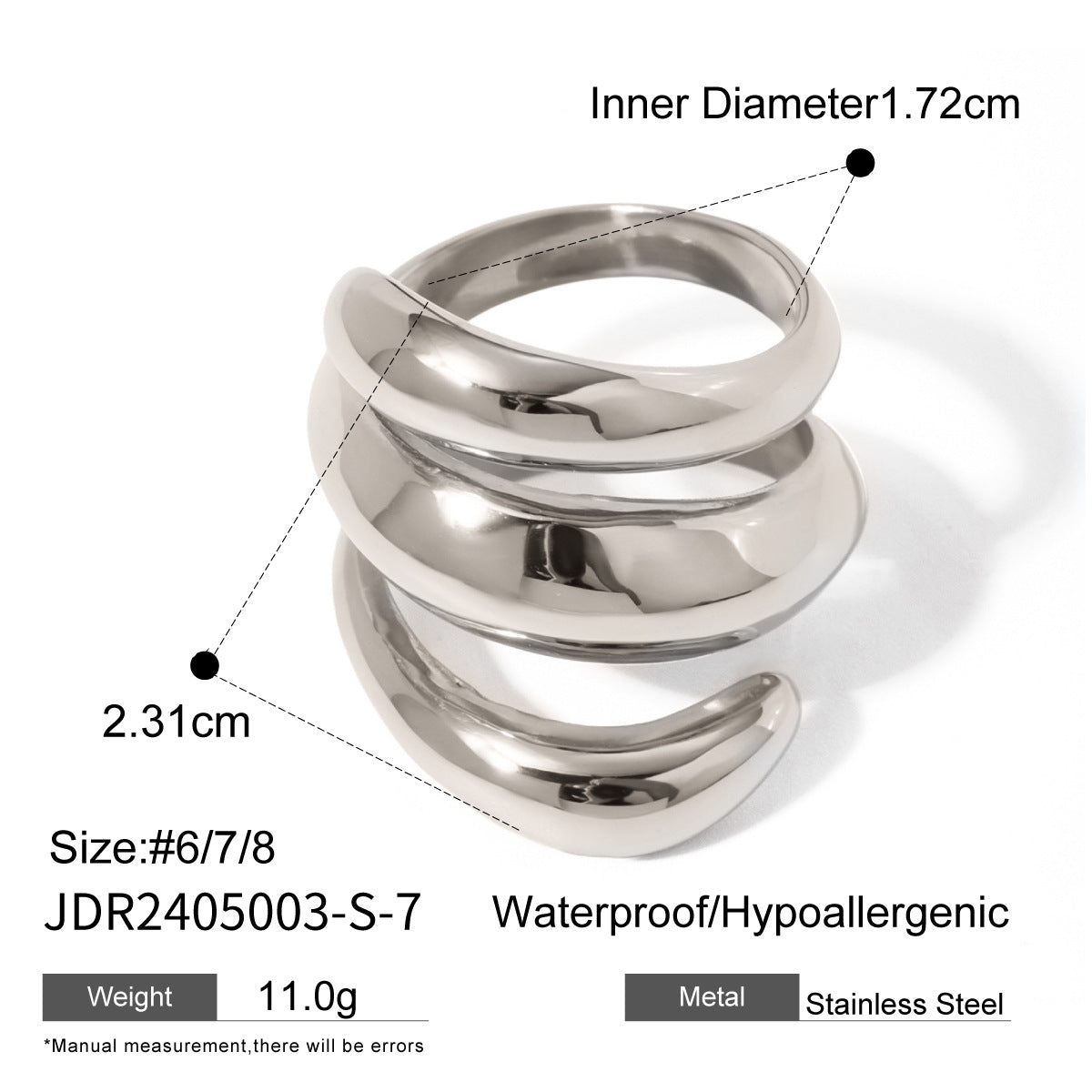 Luxury Geometric Letter Stainless Steel Ring PVD Gold Plated for Women