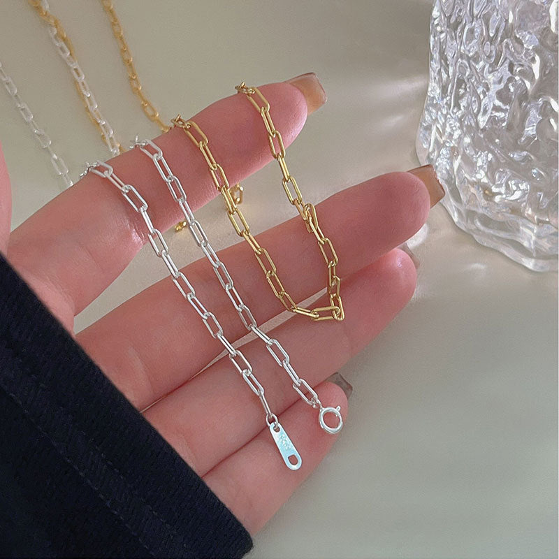 Collana Choker Minimalista con Catena a Cavo Geometrica a Scacchi in Argento Sterling 925 Placcato Oro