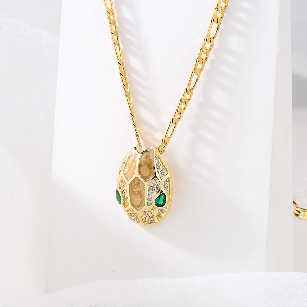 Minimalist Geometric Snake Pendant Necklace in Copper with 18K Gold Plating and Enamel Finish