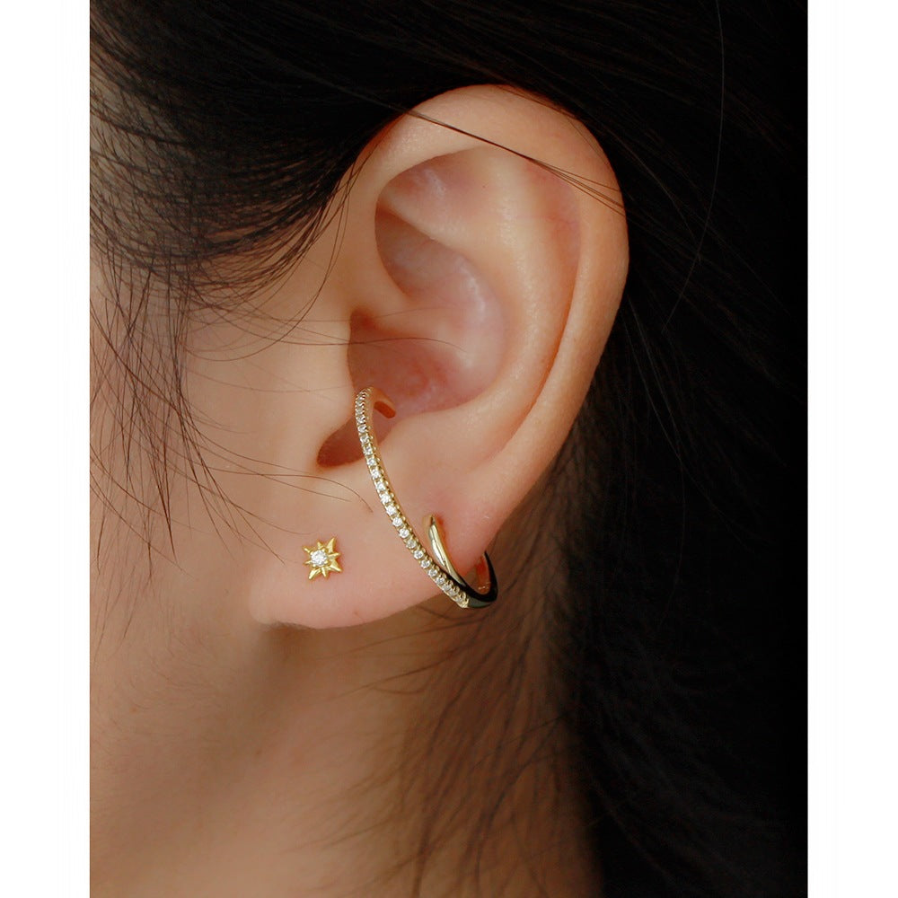 Orecchini a cerchio da donna Sweet Streetwear in argento sterling 925 con zirconi cubici rotondi intarsiati