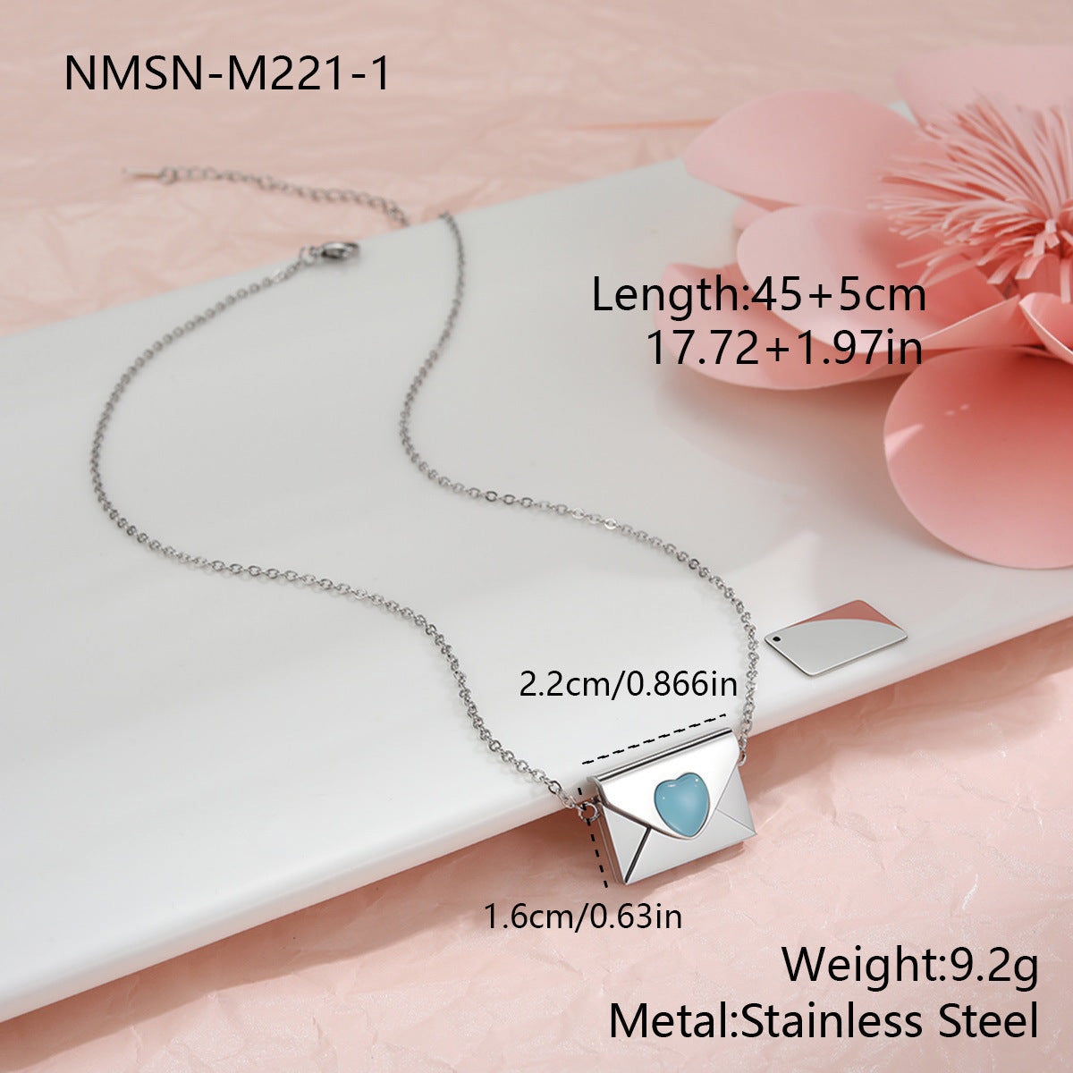 Elegante collana da donna in acciaio inossidabile placcato oro 18 carati con ciondolo a forma di busta a cuore fai da te