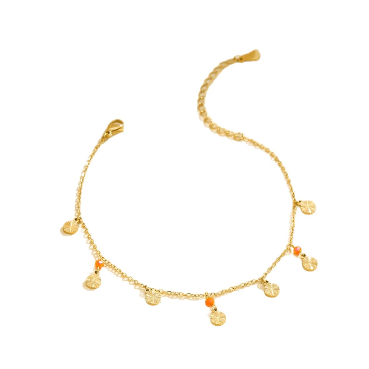 Tobillera geométrica minimalista de acero inoxidable con cuentas coloridas y delicadas lentejuelas con flecos para mujer