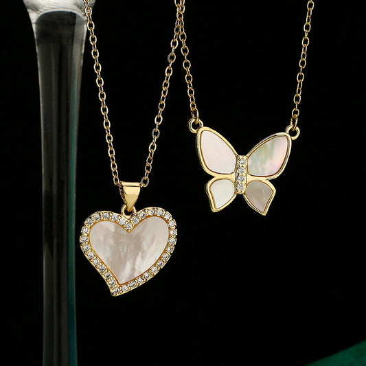 Minimalist Heart-Shaped Copper Pendant Necklace with 18K Gold Plating and Zircon Inlay for Women