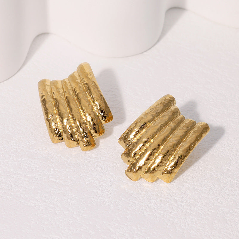 Vintage Geometric Stainless Steel Ear Studs for Women with 18K Gold Plating