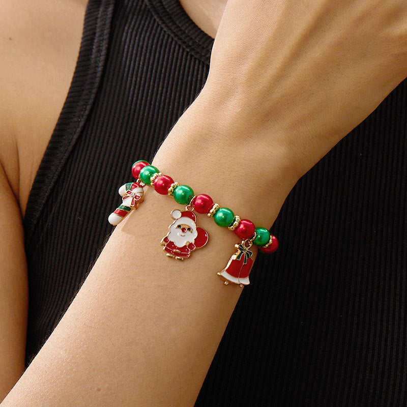 Bracciale natalizio artigianale regolabile con ciondoli a forma di Babbo Natale e fiocco di neve, bracciale geometrico in lega per uomo e donna, regalo di festa