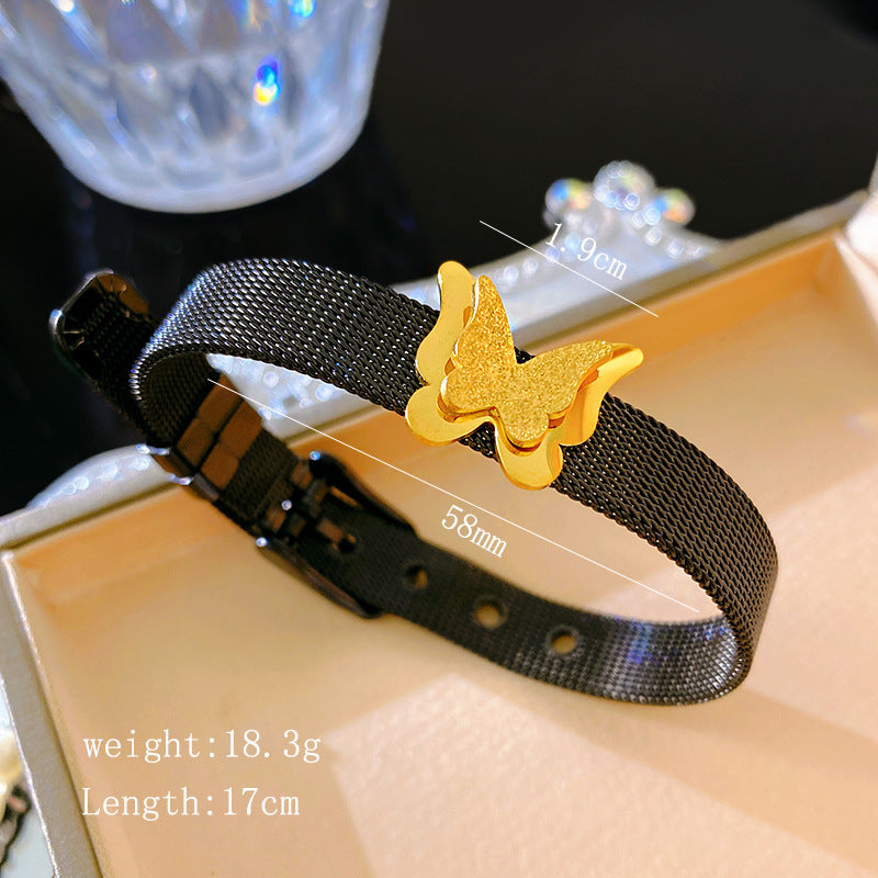 Vintage Matte Butterfly Watch Band Bracelet Titanium Steel Plated Jewelry