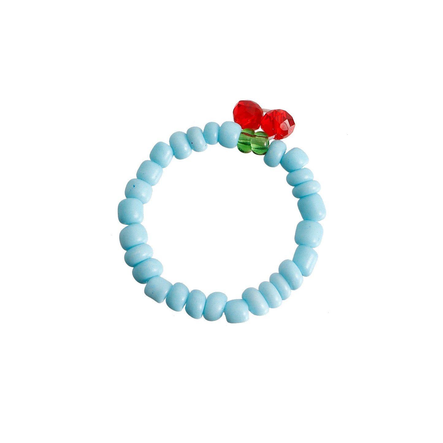 Minimalist Geometric Alloy Ring with Plated Finish for Women Colorful Cherry Beaded Elastic Band Fashion Jewelry