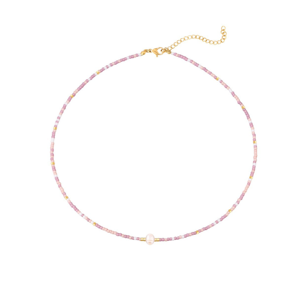Collar minimalista geométrico de acero inoxidable para mujer con detalles de perlas de agua dulce naturales y acabado chapado