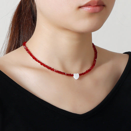 Collar Minimalista de Cuentas de Cristal con Forma de Corazón para Mujer con Colgante de Aleación Chapado en Oro y Delicada Cadena para Clavícula