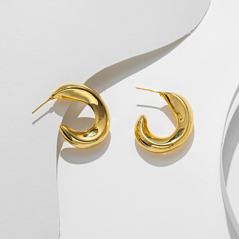 Pendientes minimalistas de titanio con forma de C geométrica para mujer, con chapado al vacío hipoalergénico