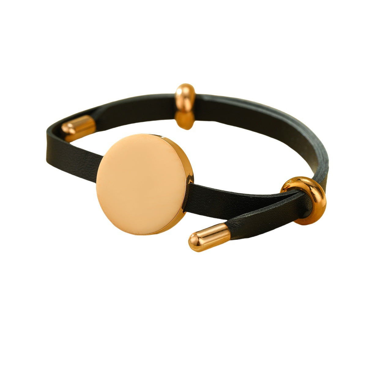 Elegant 18K Gold Plated Round Geometric Titanium Steel Laser Engraved DIY Charm Bar Bracelet for Women